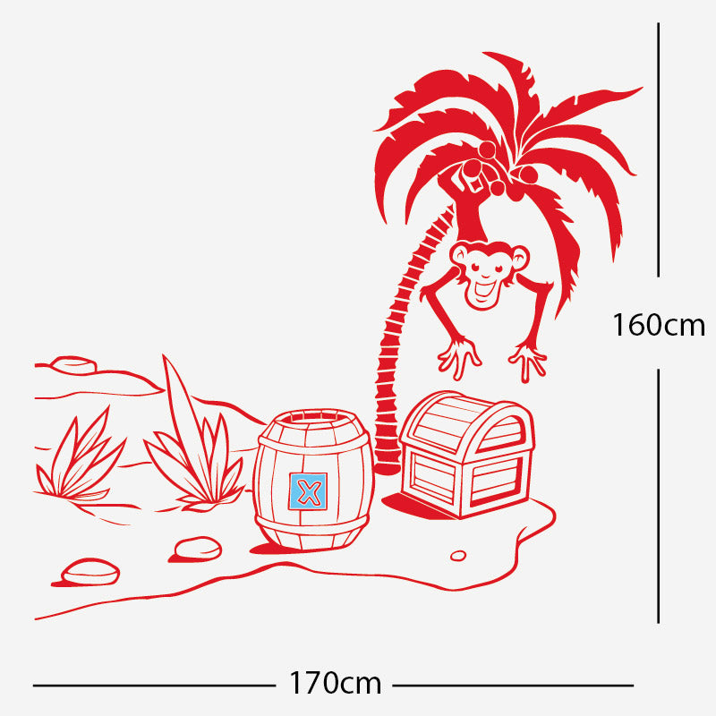 monkey in tree with treasure wall sticker