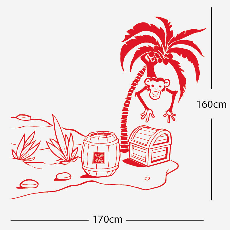 monkey in tree with treasure wall sticker
