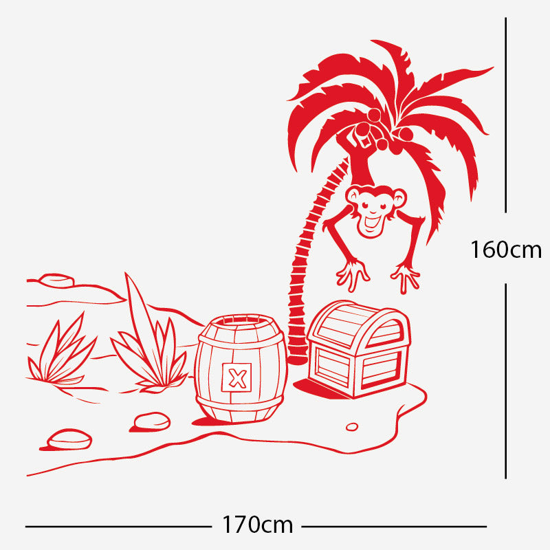 monkey in tree with treasure wall sticker