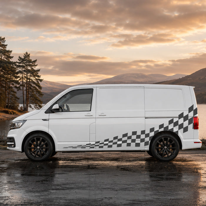 VW Transporter Chequered Flag Side Graphics – Large Panel Motorsport Decal