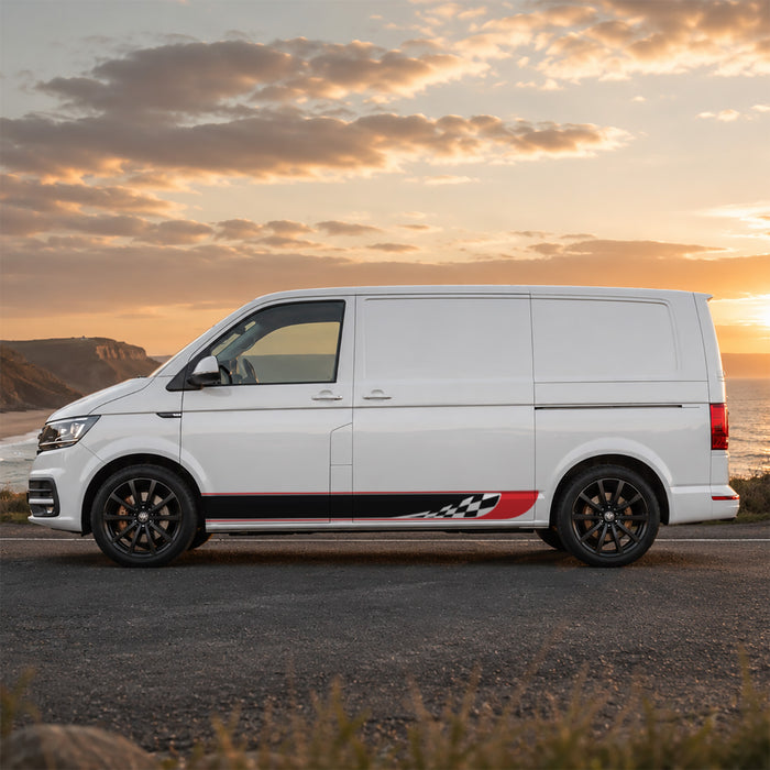 VW Transporter Chequered Racing Stripe Decal – Side Body Graphics Kit