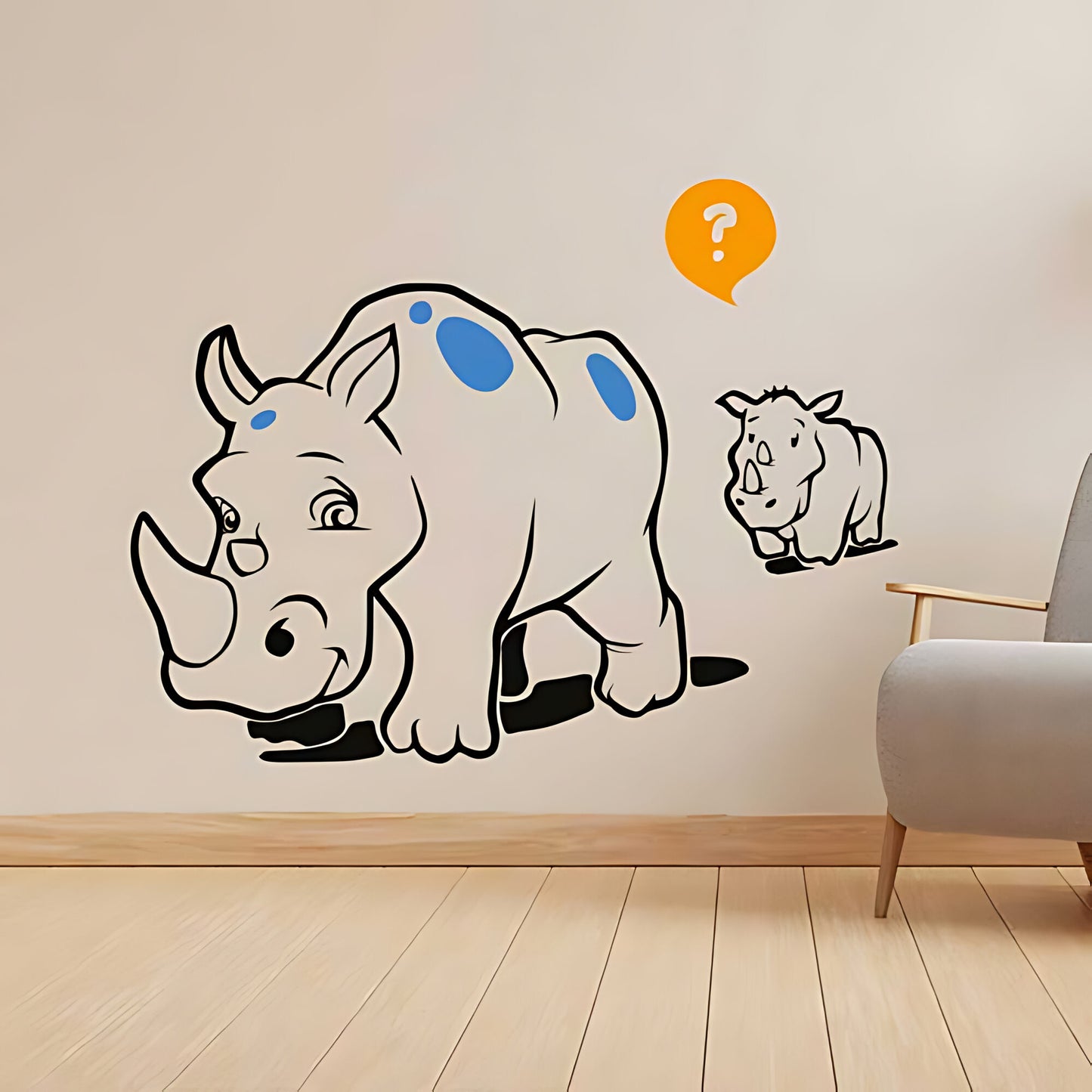 Rhino and Calf Safari Nursery Wall Sticker