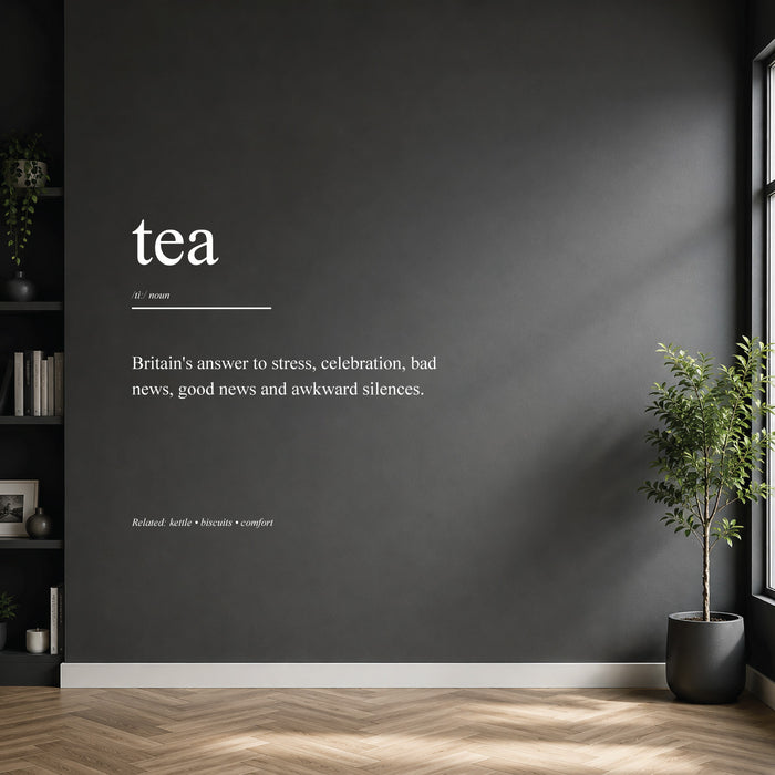 White tea dictionary definition wall sticker on a modern kitchen or home bar wall.