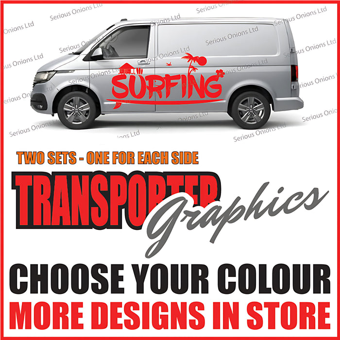 VW Transporter Surfing Text Side Graphics Stickers and Decals