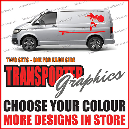 VW Transporter T6 Surf Palm Tree Side Stripes – Modern Coastal Graphics