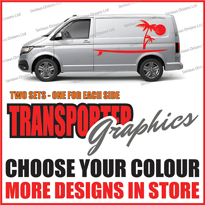 VW Transporter T6 Surf Palm Tree Side Stripes – Modern Coastal Graphics