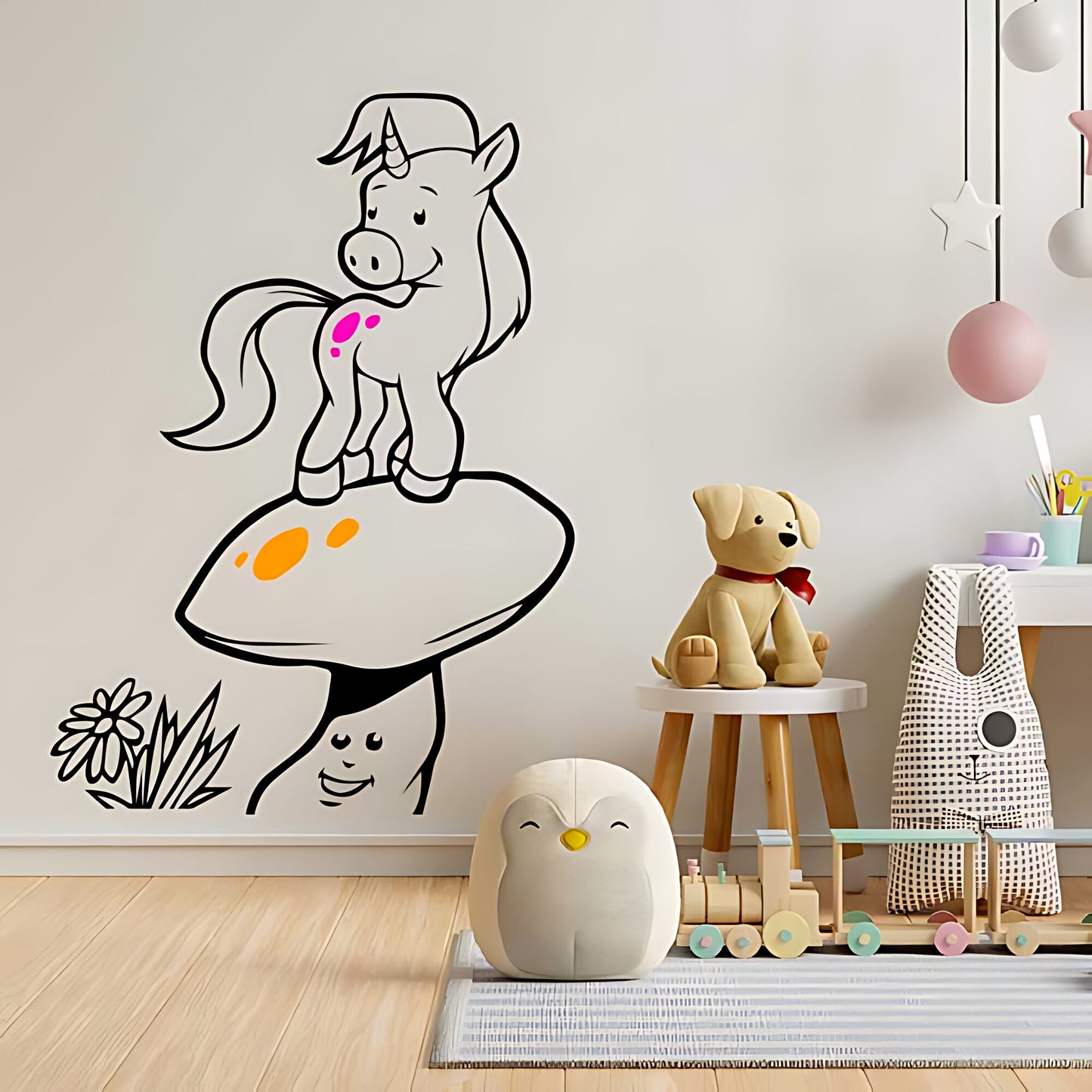 Unicorn on Mushroom Nursery Wall Sticker