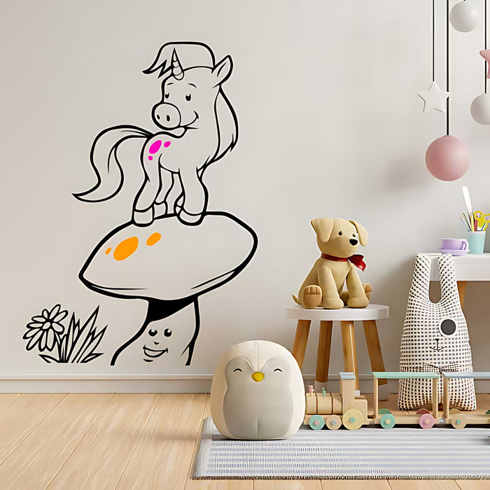 Unicorn on Mushroom Nursery Wall Sticker