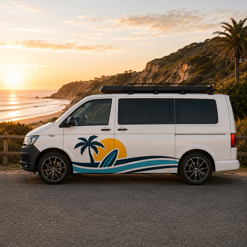 Retro Beach VW Camper Graphics – Palm Tree Surf Side Stickers