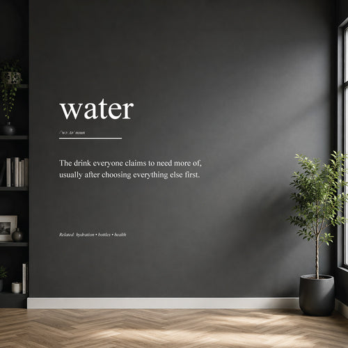 White water dictionary definition wall sticker on a modern kitchen or home bar wall.