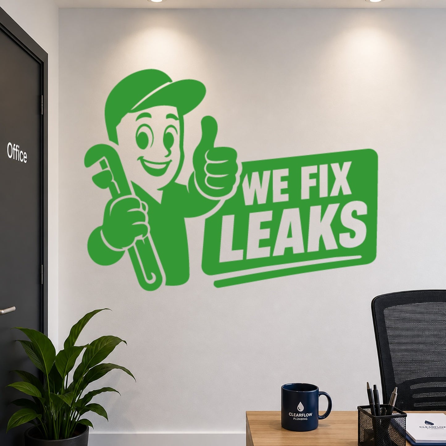 We Fix Leaks Plumber Mascot Vinyl Sticker - Green