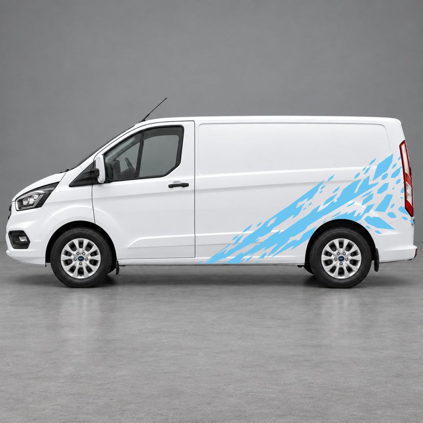 Ford Transit Custom Diagonal Brush-Stroke Side Graphics in Light Blue