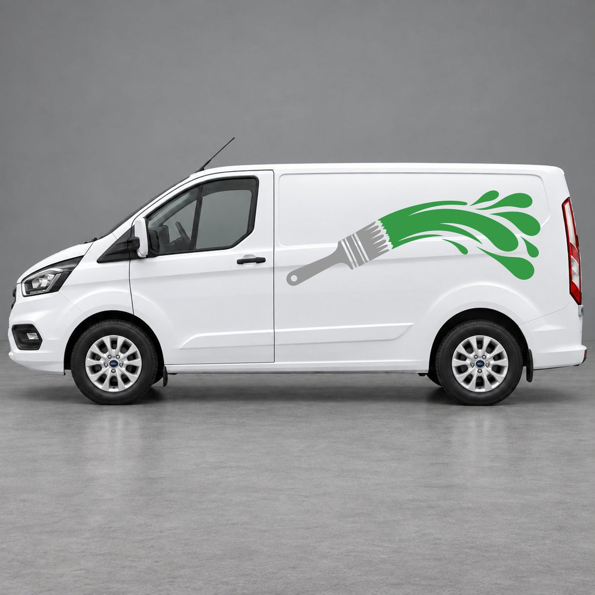Ford Transit Custom Paintbrush Swoosh Side Graphics in Grey & Green