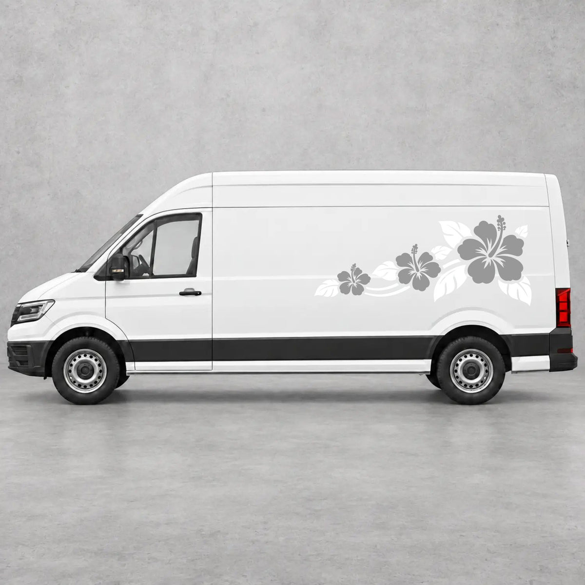 VW Crafter Hibiscus Flower Trail Side Graphics in White & Grey