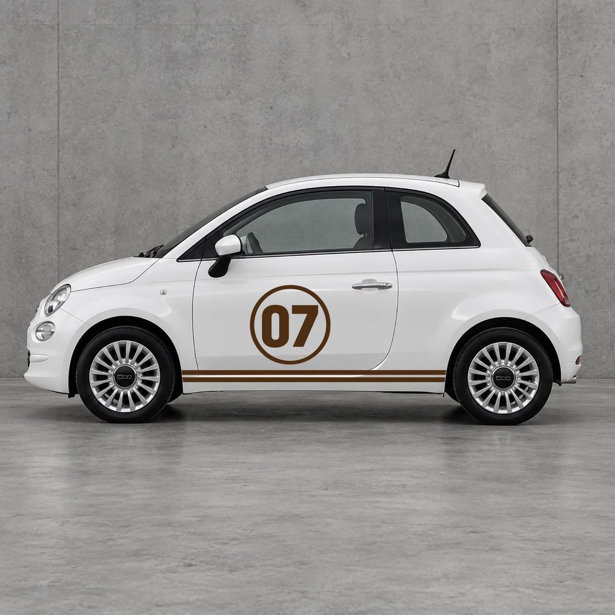 Fiat 500 Choose Your Number Racing Stripes Kit - Pair Supplied in Brown