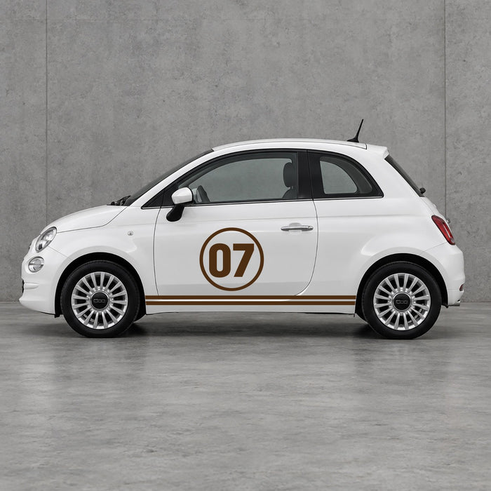 Fiat 500 Choose Your Number Racing Stripes Kit - Pair Supplied in Brown
