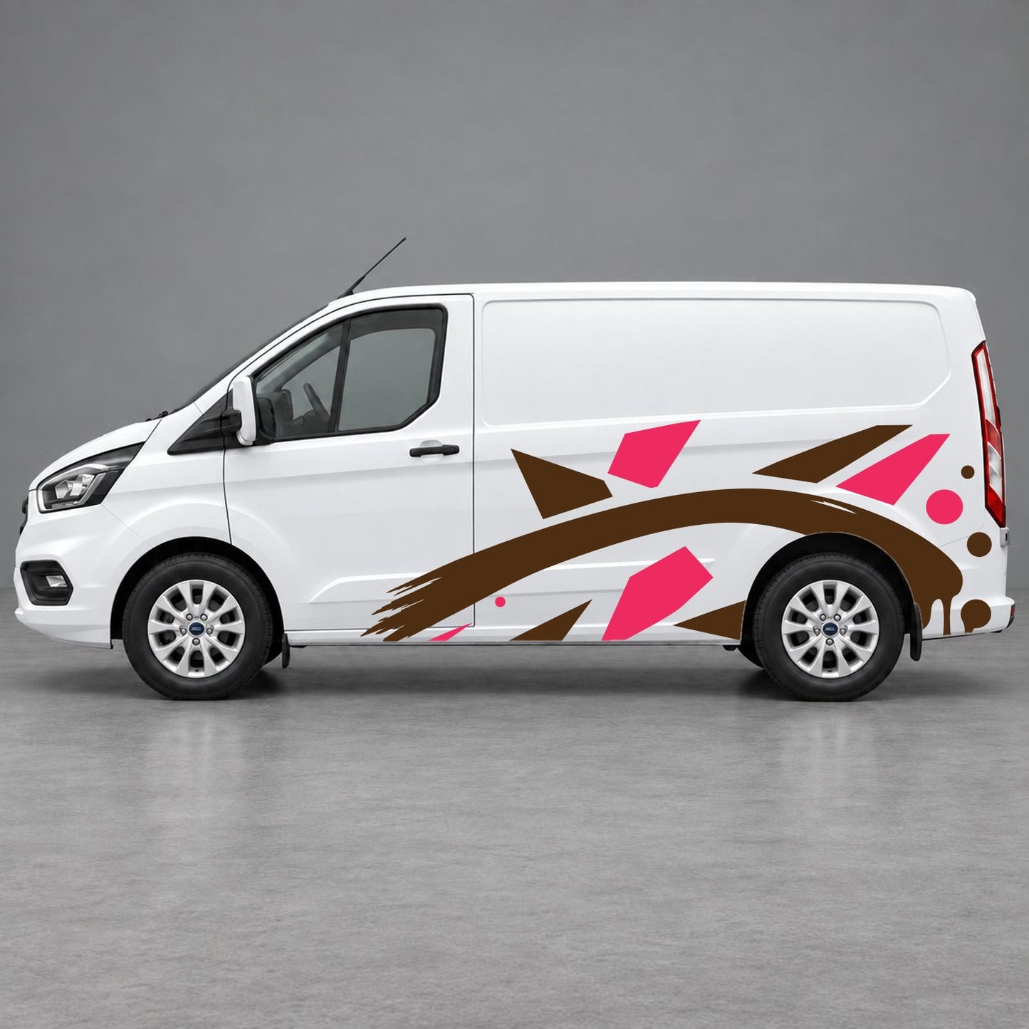 Ford Transit Custom Abstract Geometric Splash Side Graphics in Pink & Brown