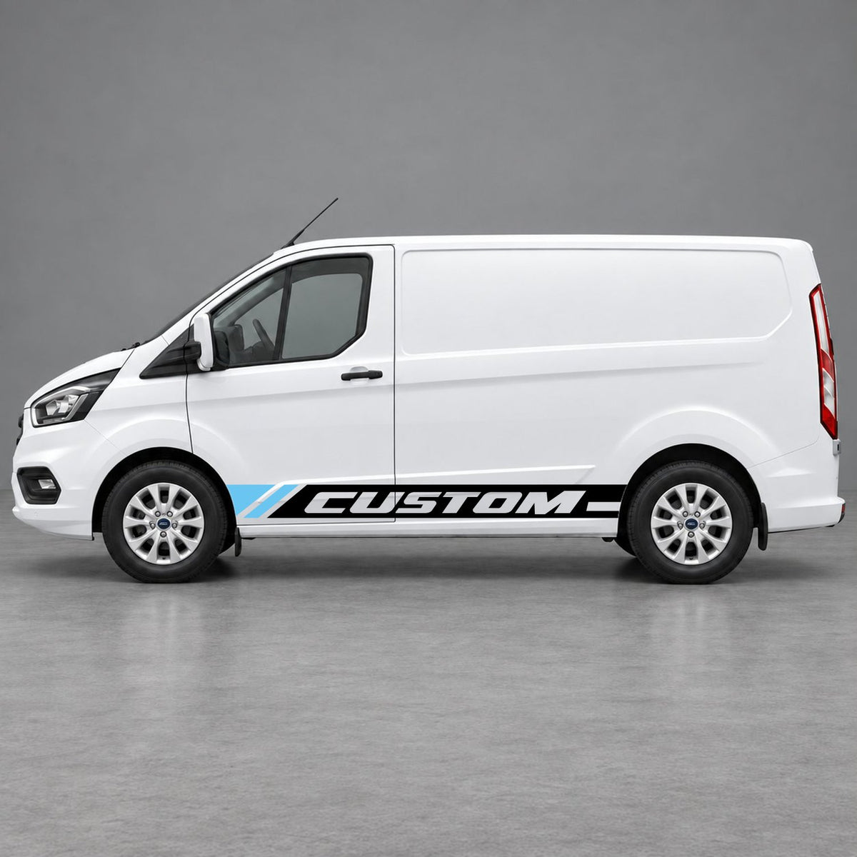 Ford Transit Custom Custom Lower Side Stripes in Black & Light Blue