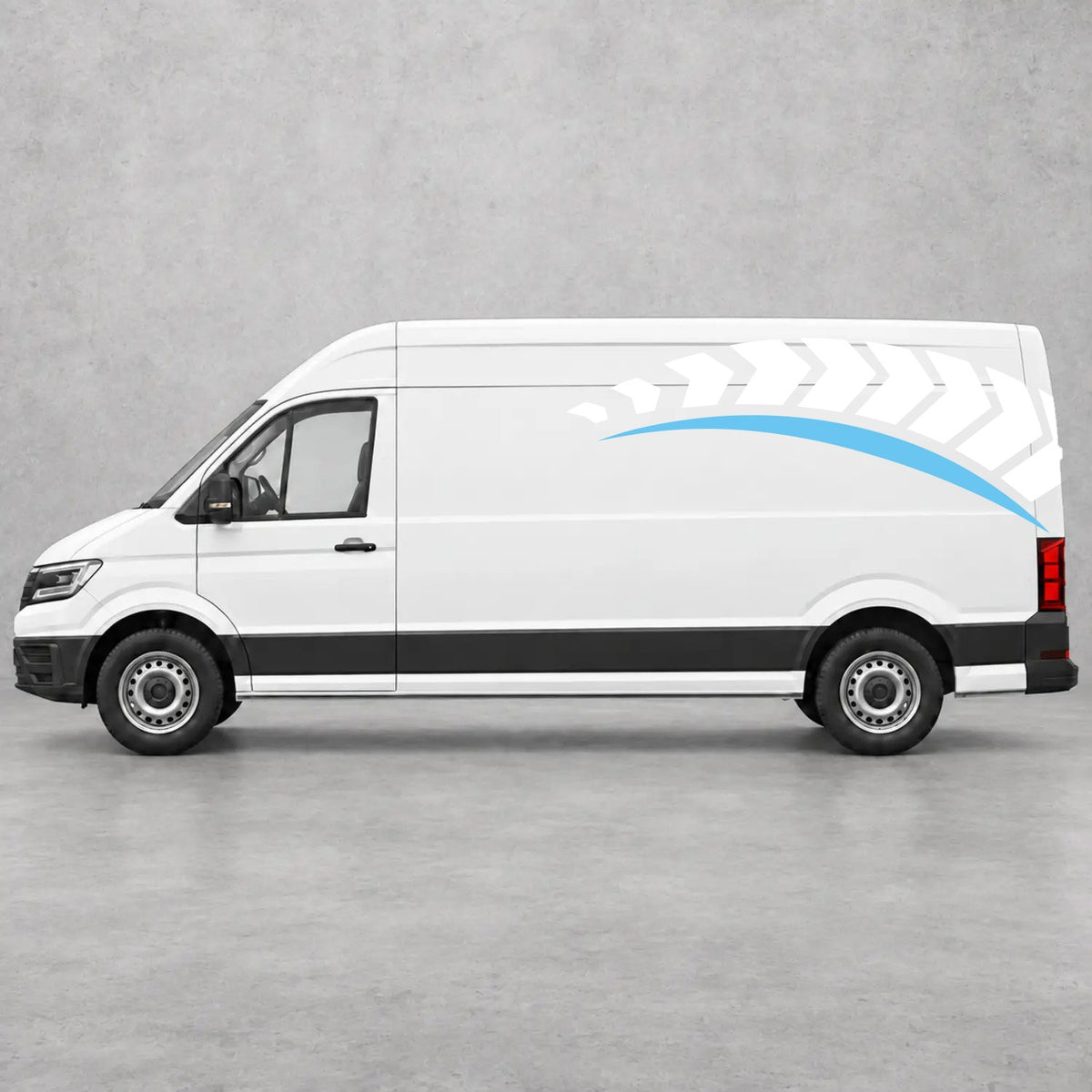VW Crafter Chevron Track Side Graphics in White & Light Blue