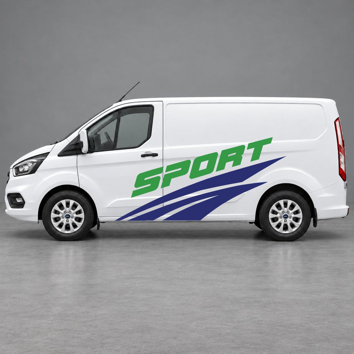 Ford Transit Custom Sport Twin Stripe Side Graphics in Navy Blue & Green