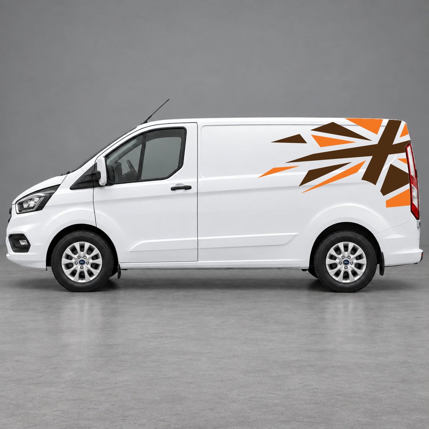 Ford Transit Custom Shattered Union Jack Side Graphics in Orange & Brown