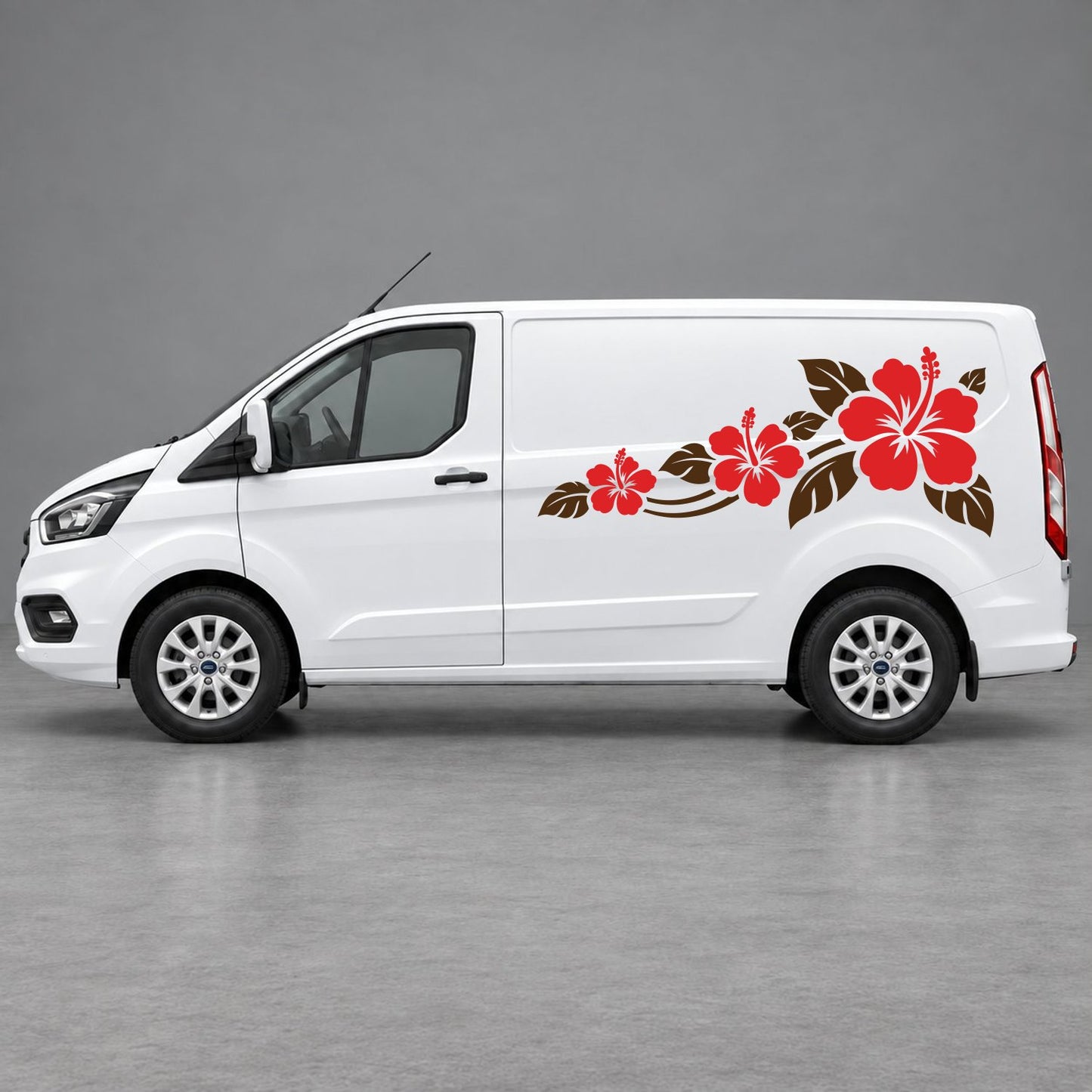 Ford Transit Custom Hibiscus Flower Trail Side Graphics in Brown & Red