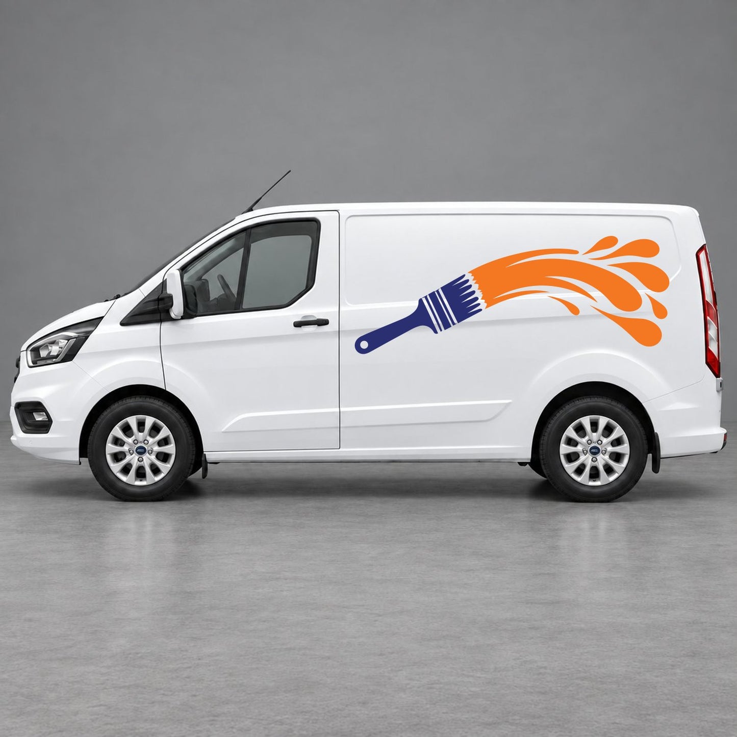Ford Transit Custom Paintbrush Swoosh Side Graphics in Navy Blue & Orange