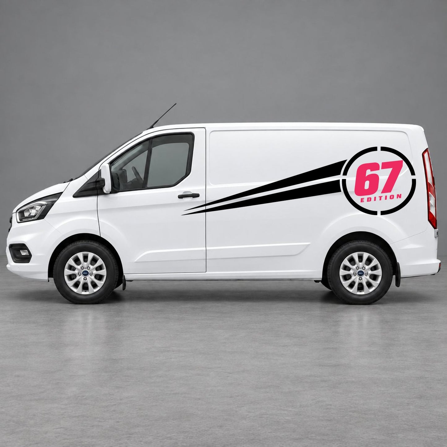 Ford Transit Custom Personalised Number Edition Side Stripes in Black & Pink