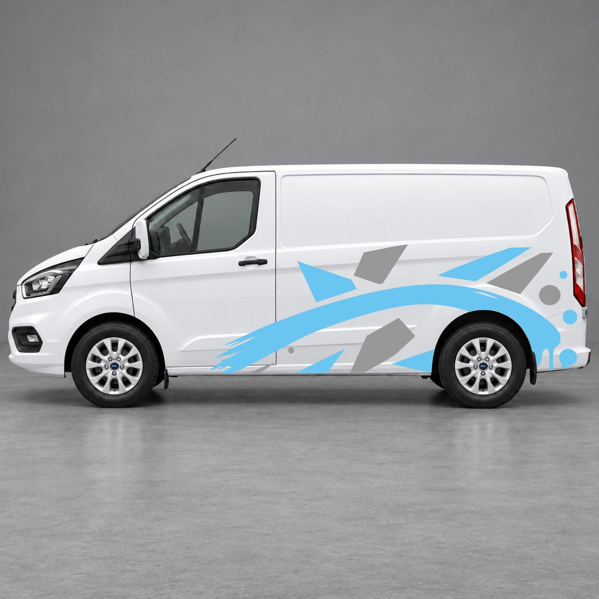 Ford Transit Custom Abstract Geometric Splash Side Graphics in Grey & Light Blue