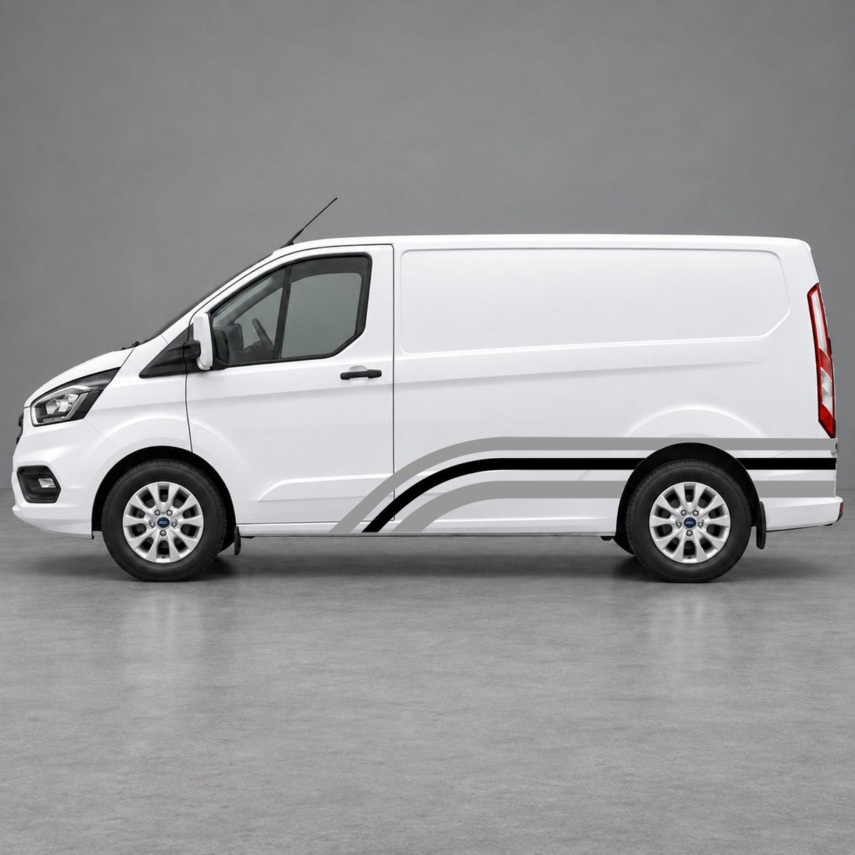 Ford Transit Custom Retro Triple-Arch Side Stripes in Grey & Black