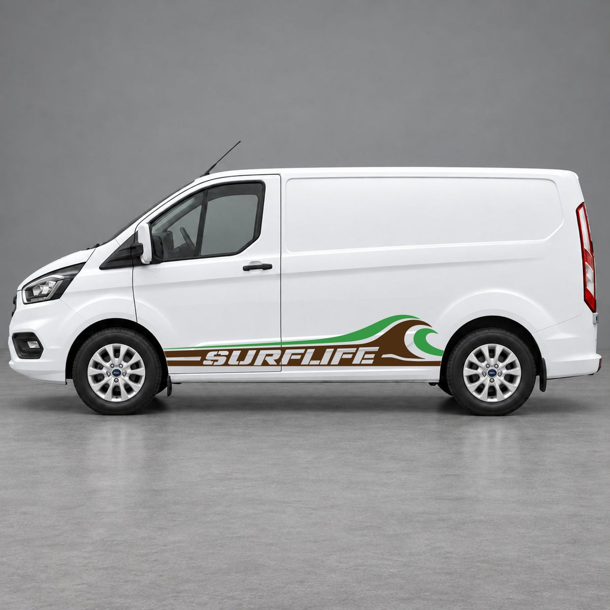 Ford Transit Custom Surflife Wave Side Stripes in Brown & Green