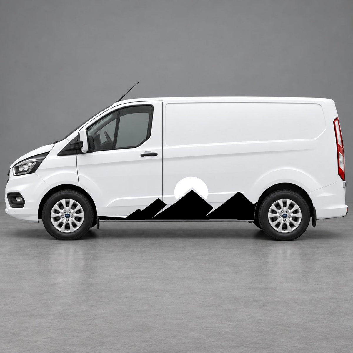 Ford Transit Custom Minimal Mountain Peak Side Graphics in Black & White