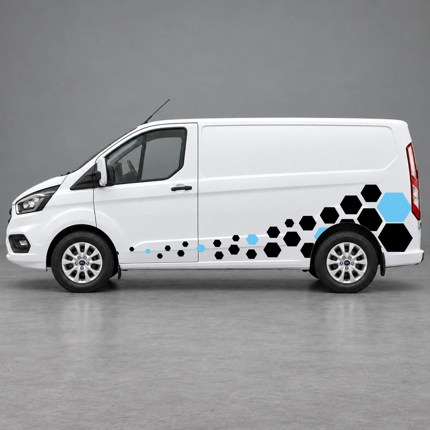 Ford Transit Custom Lower Hexagon Fade Side Graphics in Light Blue & Light Blue