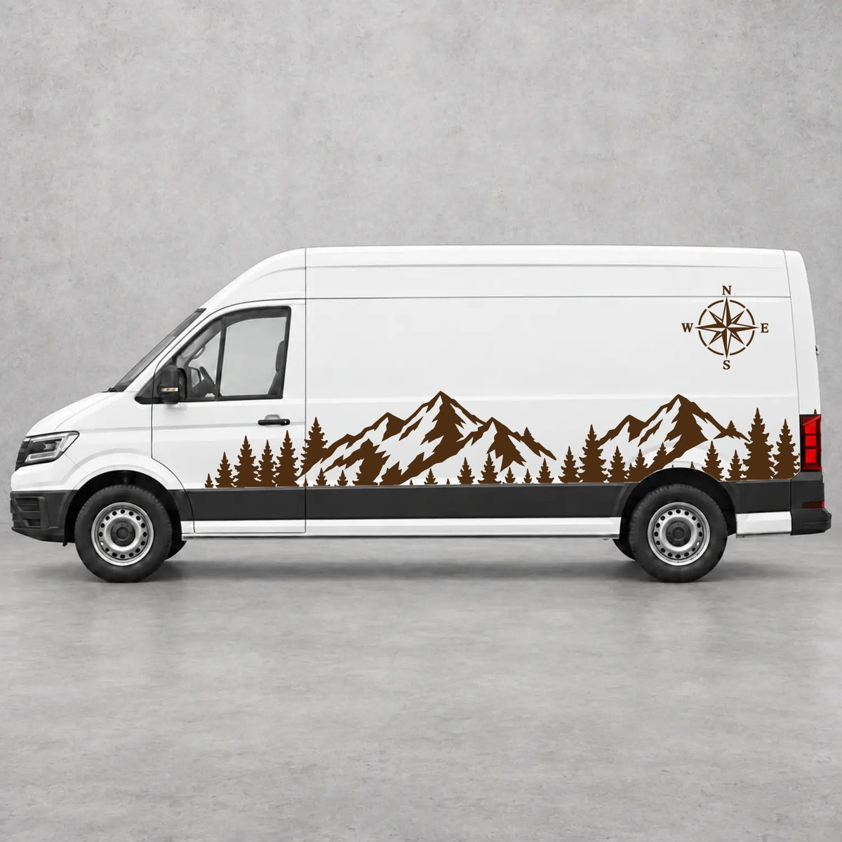 VW Crafter Mountain Forest & Compass Side Graphics in Brown