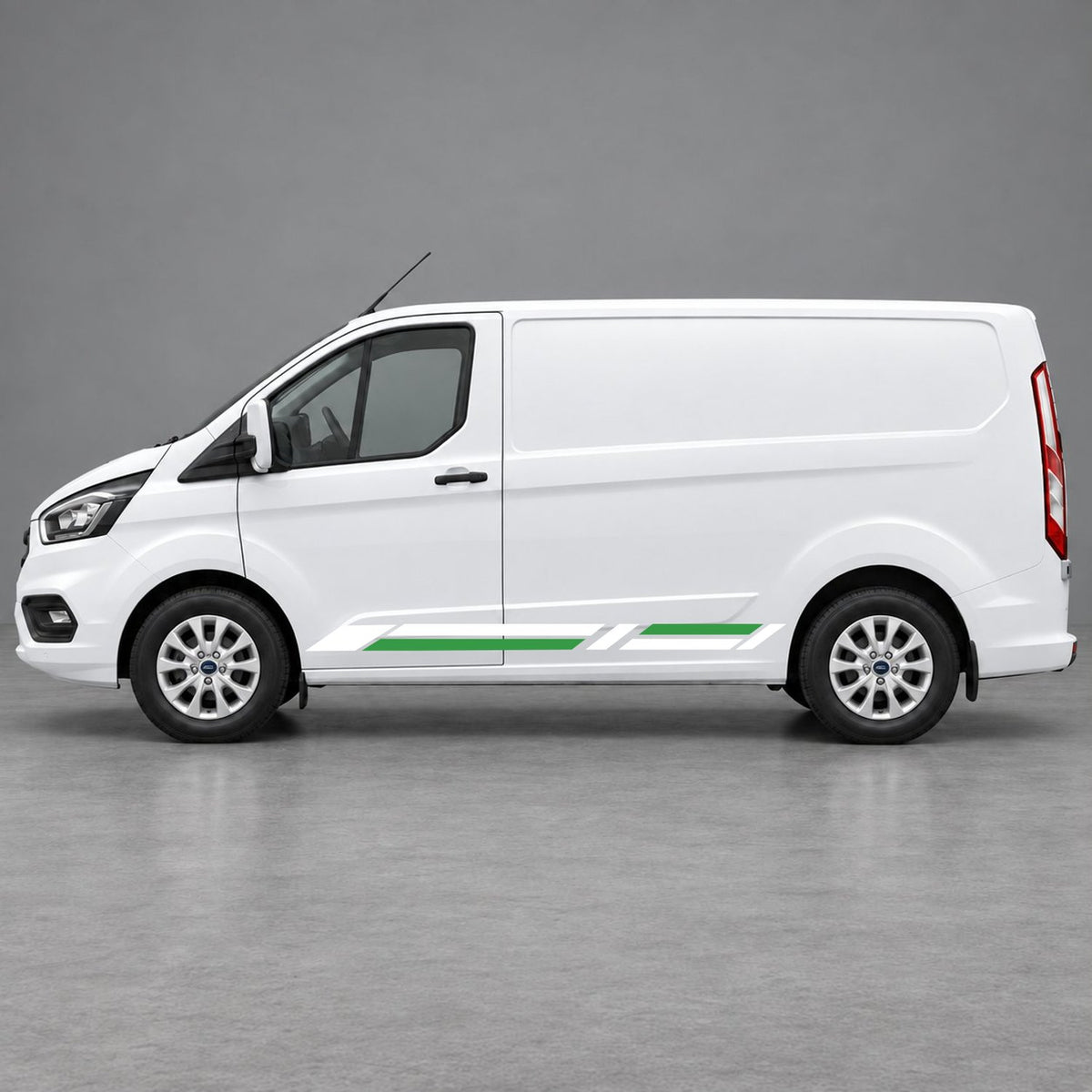 Ford Transit Custom Geometric Lower Side Stripes in White & Green
