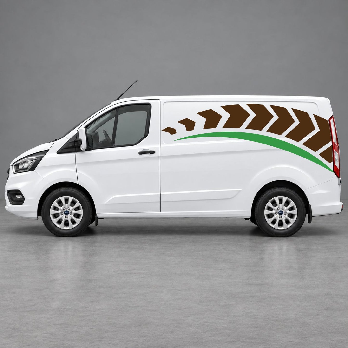 Ford Transit Custom Chevron Track Side Graphics in Brown & Green