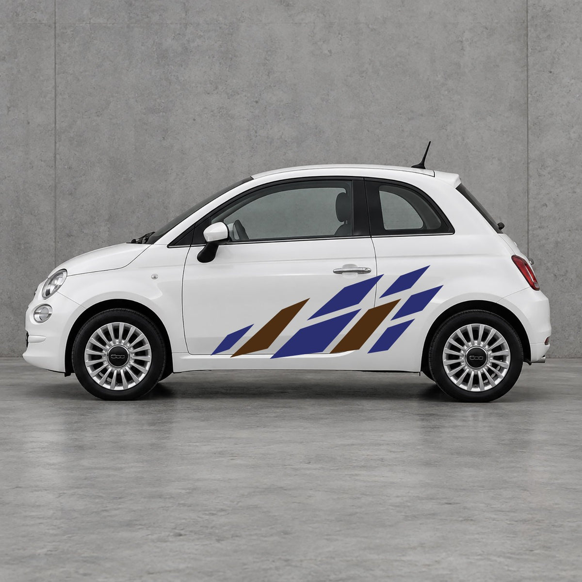 Fiat 500 Racing Flag Side Graphics Kit - Pair Supplied in Navy Blue & Brown