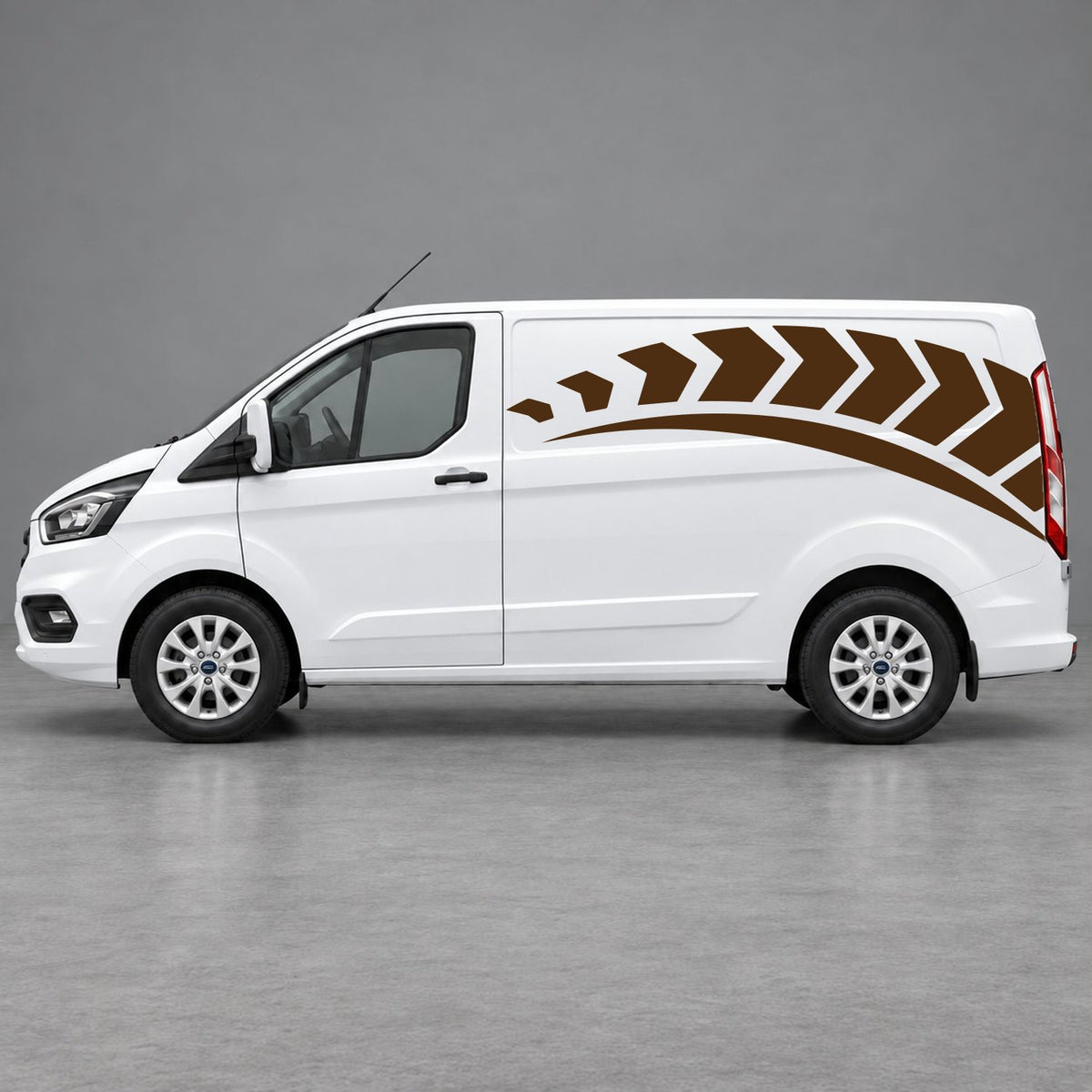 Ford Transit Custom Chevron Track Side Graphics in Brown & Brown