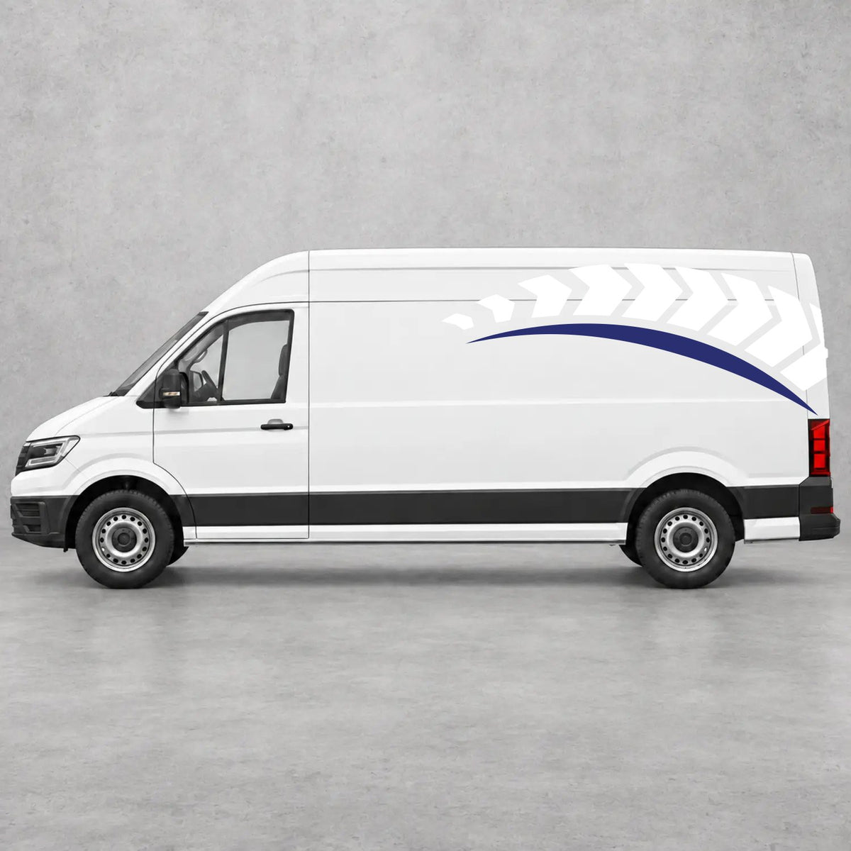 VW Crafter Chevron Track Side Graphics in White & Navy Blue