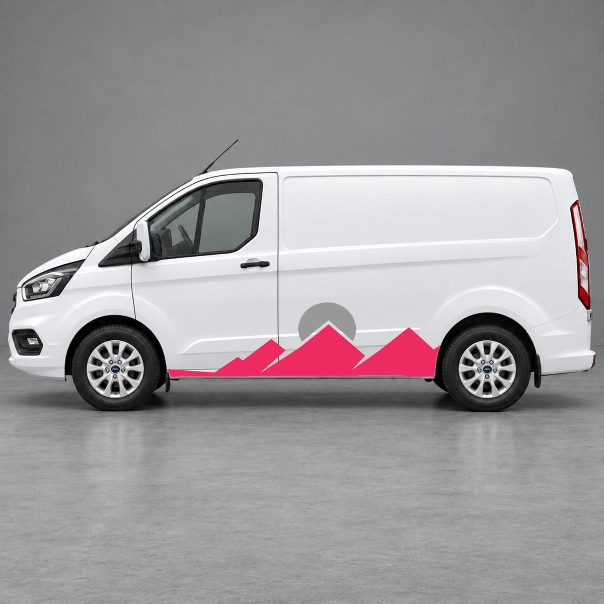 Ford Transit Custom Minimal Mountain Peak Side Graphics in Pink & Grey