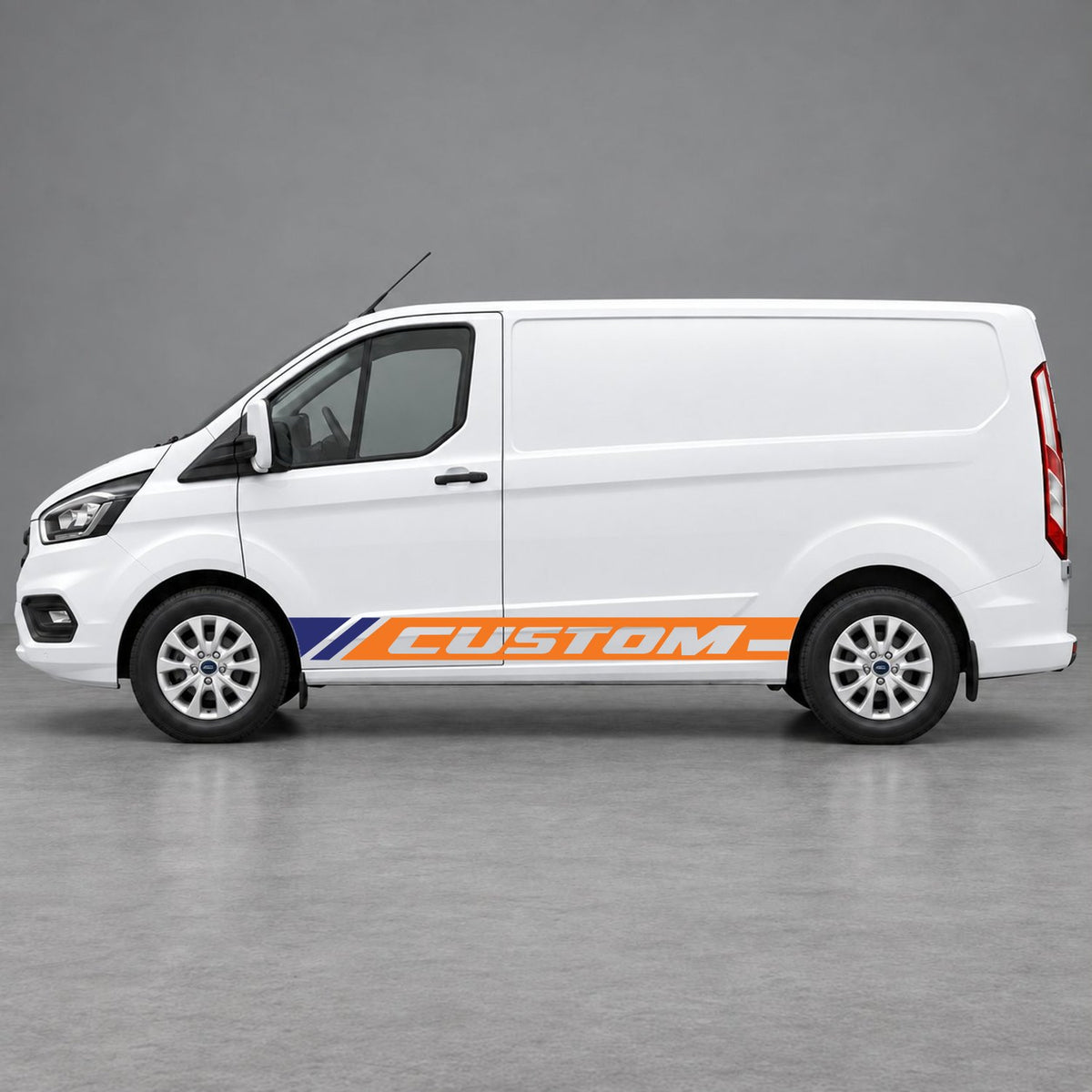 Ford Transit Custom Custom Lower Side Stripes in Orange & Navy Blue