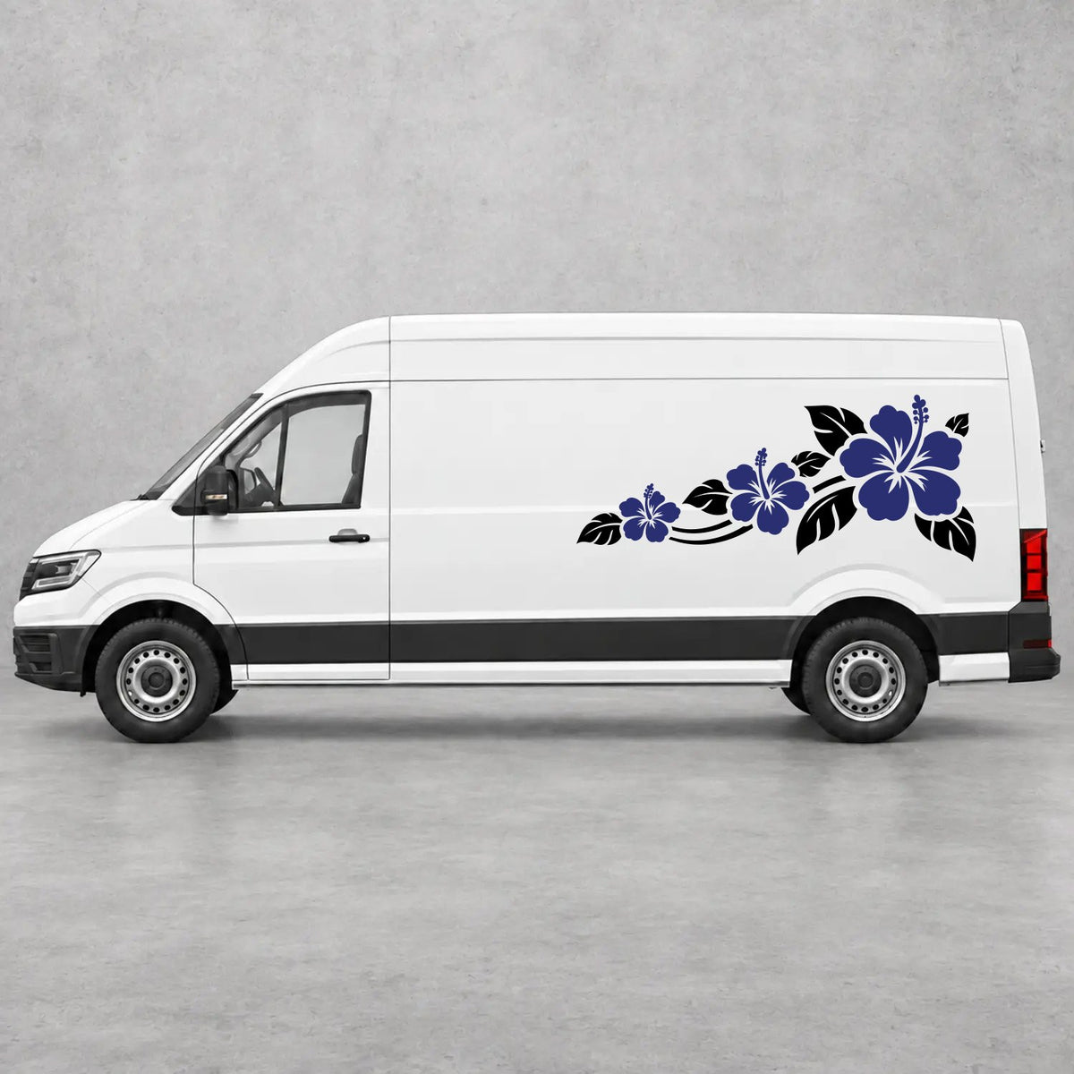 VW Crafter Hibiscus Flower Trail Side Graphics in Black & Navy Blue