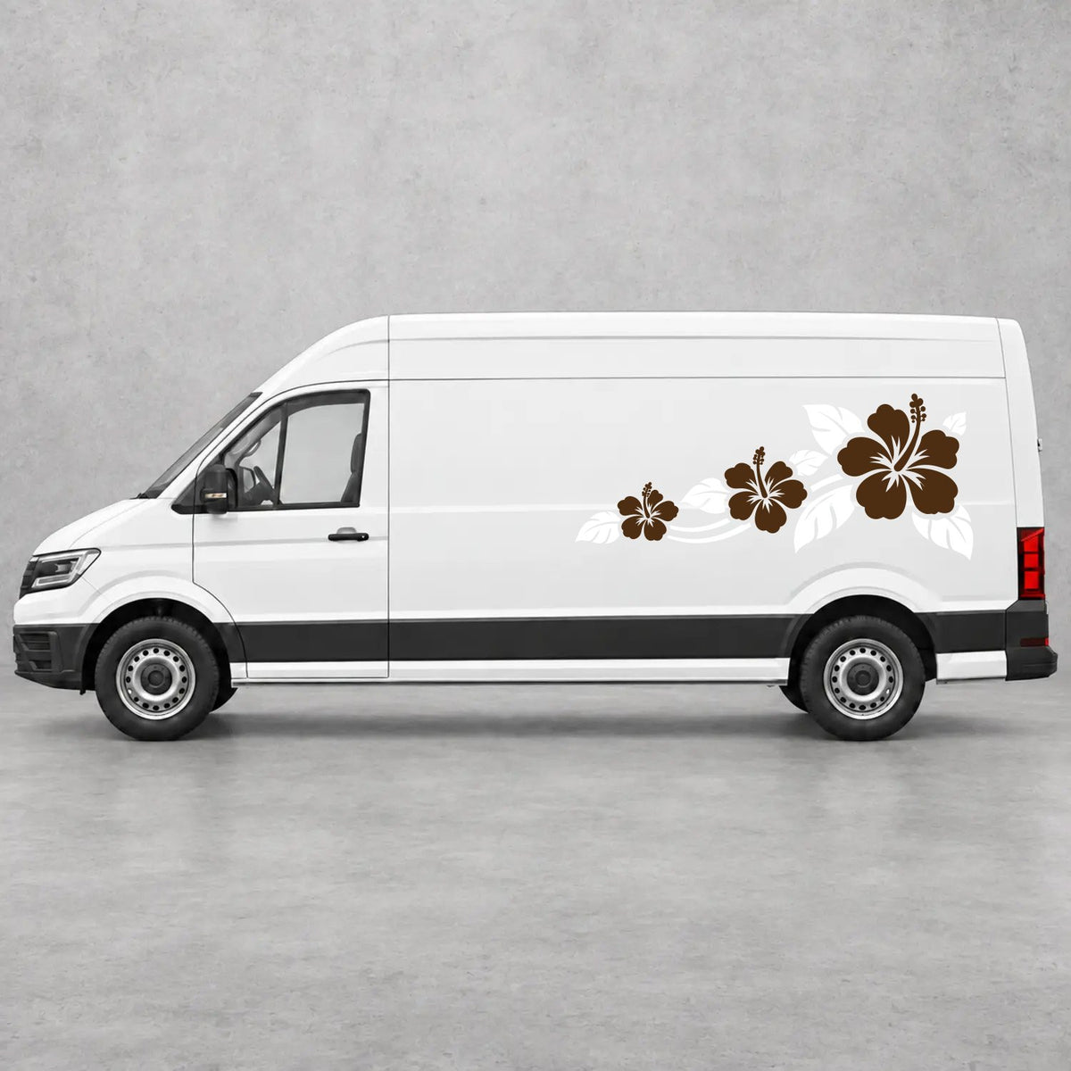 VW Crafter Hibiscus Flower Trail Side Graphics in White & Brown