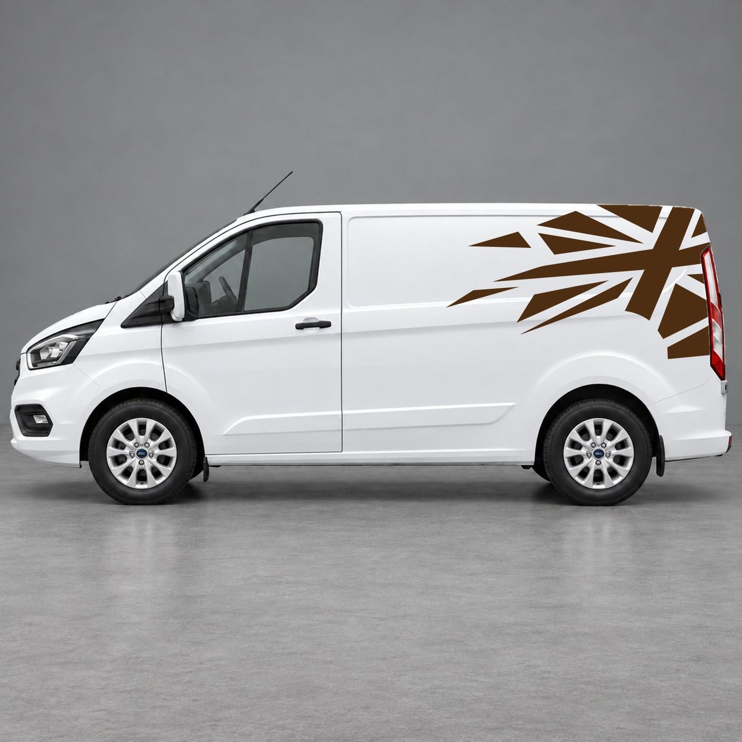 Ford Transit Custom Shattered Union Jack Side Graphics in Brown & Brown