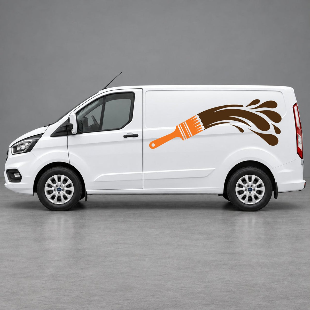 Ford Transit Custom Paintbrush Swoosh Side Graphics in Orange & Brown