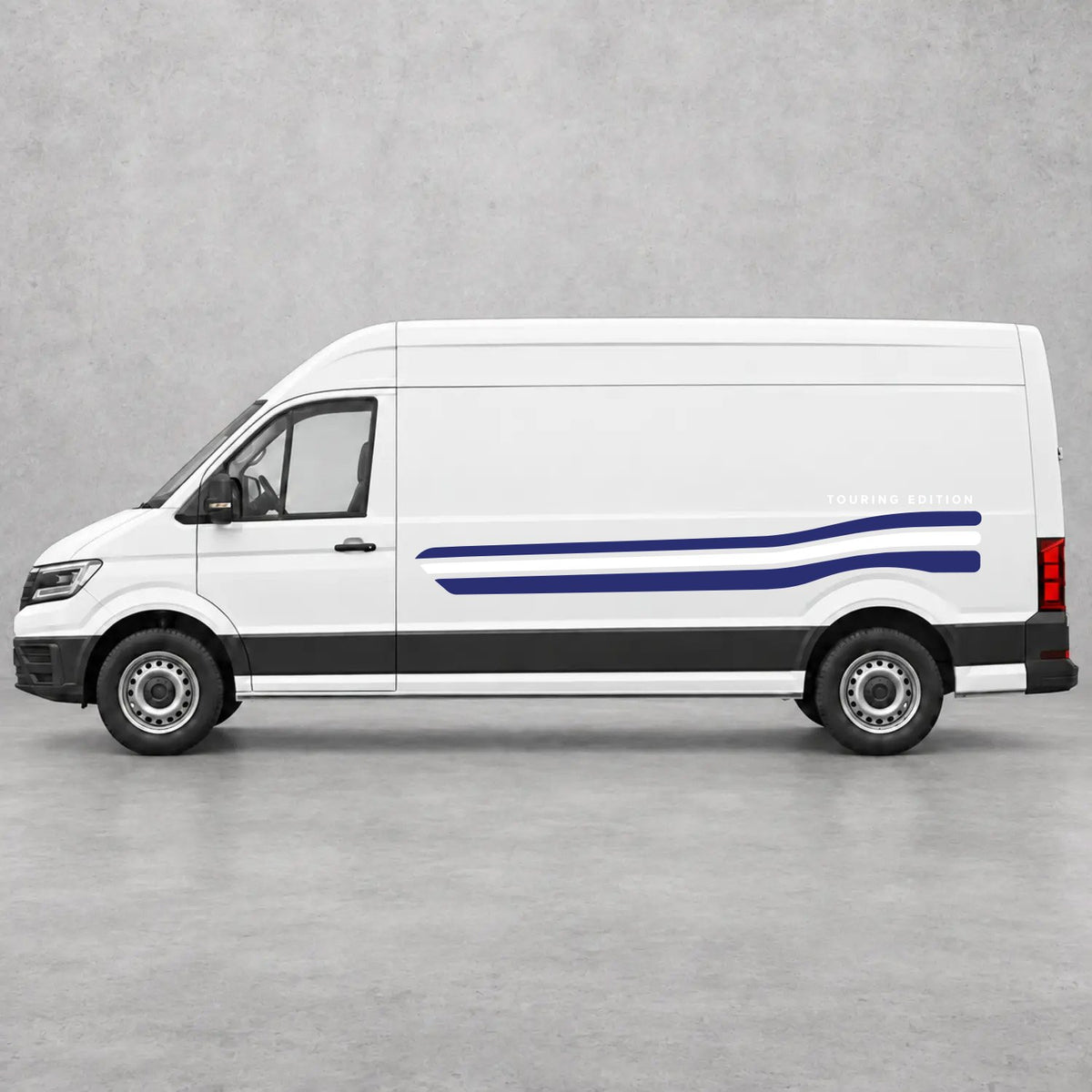 VW Crafter Touring Edition Side Stripes in Navy Blue & White