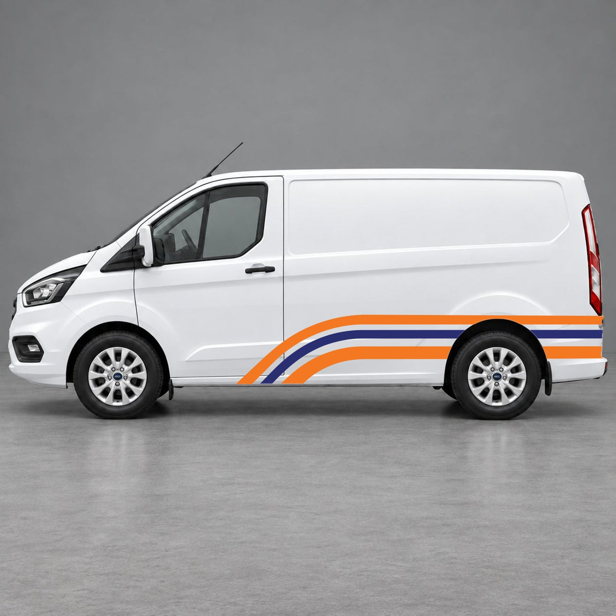 Ford Transit Custom Retro Triple-Arch Side Stripes in Orange & Navy Blue