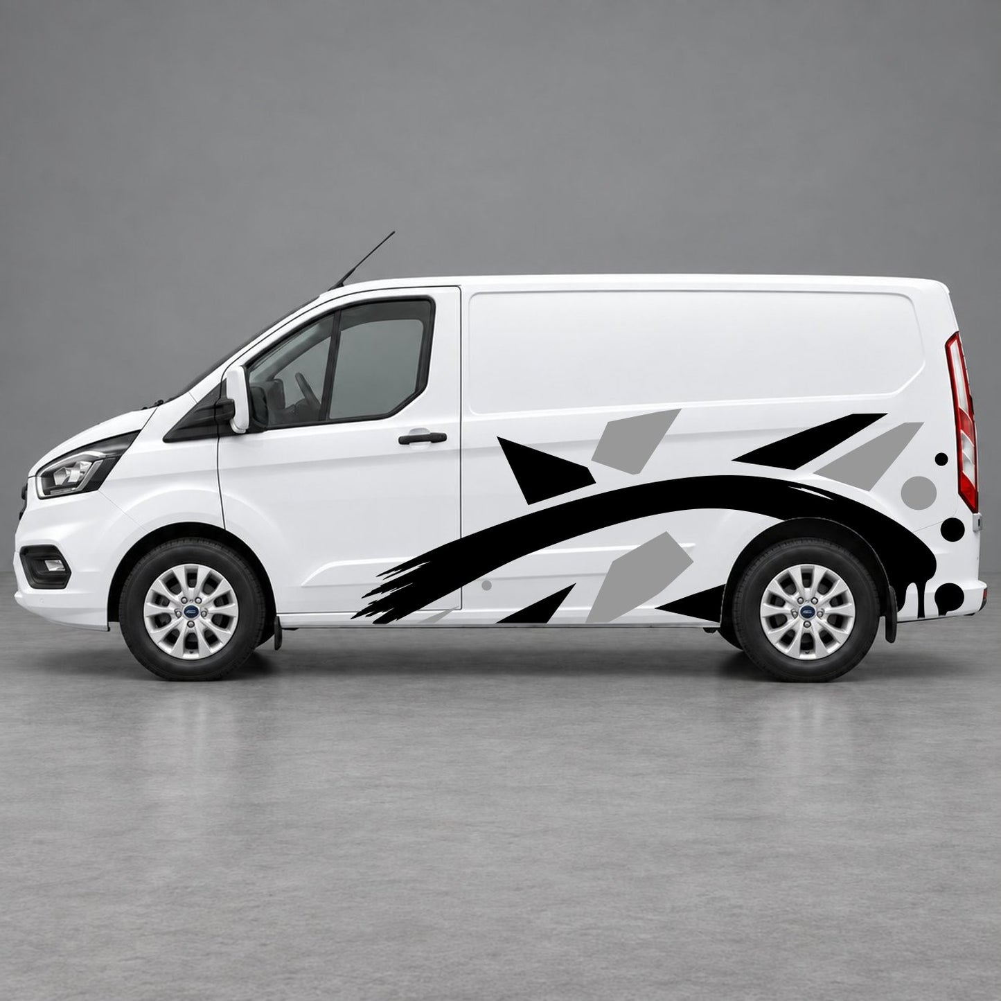 Ford Transit Custom Abstract Geometric Splash Side Graphics in Grey & Black