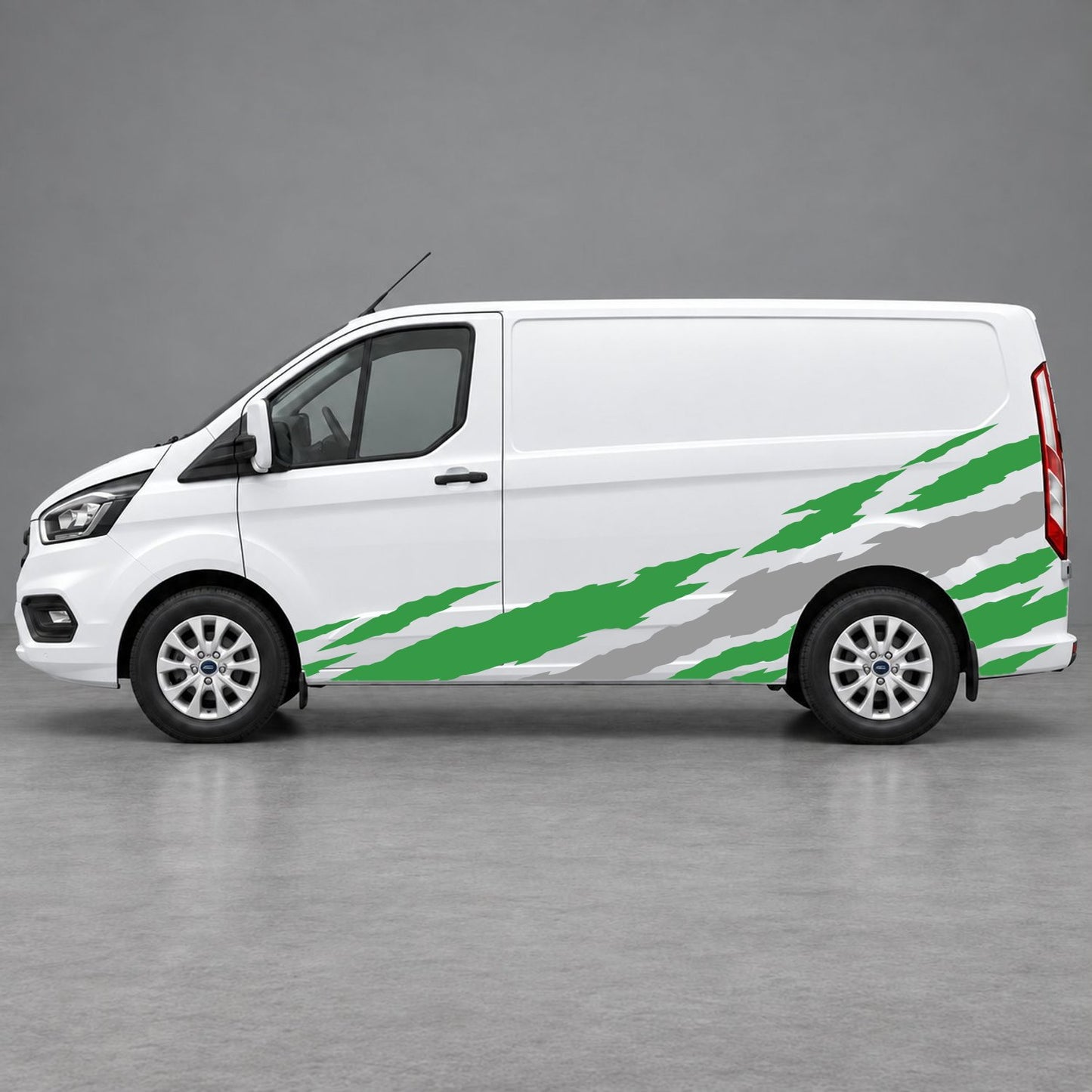 Ford Transit Custom Claw Scratch Side Graphics in Green & Grey