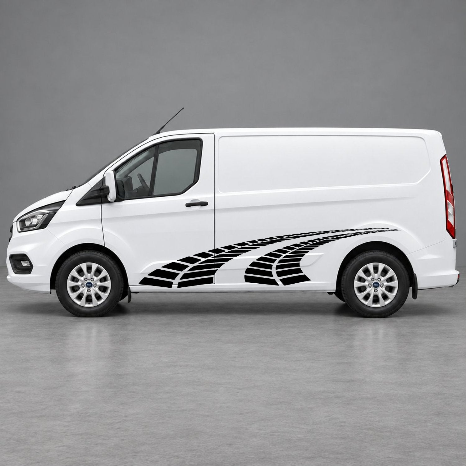 Ford Transit Custom Curved Tyre Track Side Graphics in Black